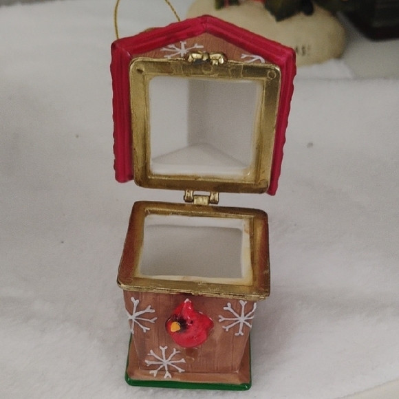 Hinged Trinket Box Red and Gold Birdhouse Ornament - Picture 2 of 5